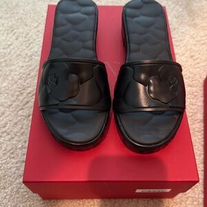 100 authentic Valentino Black Quilted Slide Sandals with a little heel.